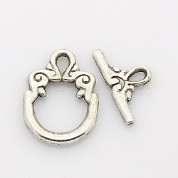 Tibetan Style Alloy Ring Toggle Clasps, Antique Silver, Ring: 20x15x2mm, Hole: 2x3mm, Bar: 17x9x2mm, Hole: 2x3mm(PALLOY-J471-24AS)