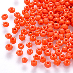 8/0 Baking Paint Glass Round Seed Beads, Orange Red, 3~3.5x2mm, Hole: 1~1.2mm, about 266pcs/12g, 12g/bag(SEED-C029-B-01)