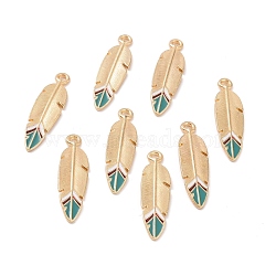 Alloy Enamel Pendants, Light Gold, Indian Feather, Light Gold, 34.5x9.5x2.3mm, Hole: 2.1mm(FIND-E032-01LG)