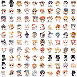 100Pcs Cat Shape PVC Waterproof Self-adhesive Cartoon Stickers, for Suitcase, Skateboard, Refrigerator, Helmet, Mobile Phone Shell, Mixed Color, 4~8cm(PW-WG11207-01)