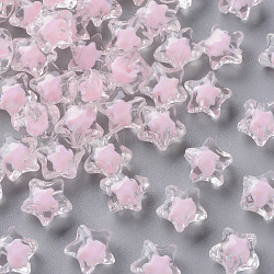 Transparent Acrylic Beads, Bead in Bead, Faceted, Star, Pink, 10.5x11x7mm, Hole: 2mm, about 1280pcs/500g(TACR-S152-01A-SS2112)