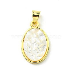 Rack Plating Brass Pave Natural Shell Pendants, Oval Charms, Long-Lasting Plated, Real 18K Gold Plated, Cadmium Free & Lead Free, 18.5x11.5x4mm, Hole: 5x3mm(KK-A204-01A-03G)