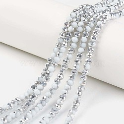 Electroplate Opaque Glass Beads Strands, Half Silver Plated, Faceted, Rondelle, White, 8x6mm, Hole: 1mm, about 63~65pcs/strand, 39~40cm(EGLA-A034-P8mm-M15)