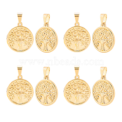 Unicraftale 10Pcs 304 Stainless Steel Pendants, Flat Round with Tree, Golden, 38mm, Hole: 8x4.5mm(STAS-UN0028-75)
