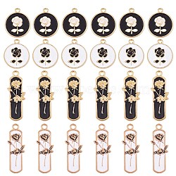 40Pcs 4 Style Alloy Enamel Pendants, Golden, Rectangle & Flat Round with Rose, Mixed Color, 31x12.4mm, 10pcs/style(JX132A)