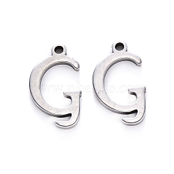 Tarnish Resistant 201 Stainless Steel Charms, Laser Cut, Stainless Steel Color, Letter.G, 13x7.5x1mm, Hole: 1mm(STAS-R105-G)