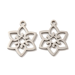 316 Surgical Stainless Steel Pendants, Laser Cut, Flower Charm, Stainless Steel Color, 17x13x1mm, Hole: 1.4mm(STAS-G325-12P)