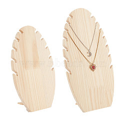 2 Sizes Wooden Oval Leaf Detachable Bracelet Display Stands, Slant Back Bracelet Organizer Holder, Wheat, 9~9.5x16~17.5x25~31cm(BDIS-WH0003-22)
