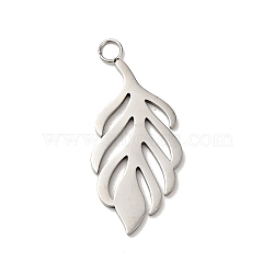 Non-Tarnish 304 Stainless Steel Stamping Blank Tag Pendants, Double Side Polished, Leaf, Stainless Steel Color, 31.5x14x1.5mm, Hole: 2.5mm(STAS-J040-01B-P)