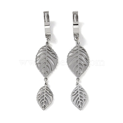 Non-Tarnish Hollow Leaf 304 Stainless Steel Dangle Earrings, Hoop Earrings for Women, Stainless Steel Color, 52x12mm(EJEW-L283-031P)