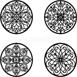 MDF Wood Wall Art Decorations, Home Hanging Ornaments, Flat Round, Flower Pattern, 300x300mm, 4pcs/set(HJEW-WH0049-017)