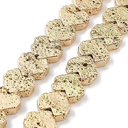 Electroplated Natural Lava Rock Beads Strands, Heart, Light Gold Plated, 7.5~8.5x8.5~9x3mm, Hole: 1mm, about 56pcs/strand, 15.94''(40.5cm)(G-H303-A09-LG)