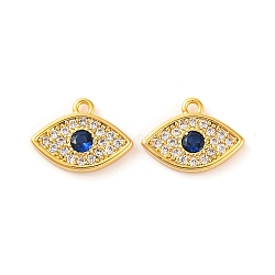 Brass Micro Pave Cubic Zirconia Pendants, Eye, Blue, Real 18K Gold Plated, 8.1x10.9x1.5mm, Hole: 1mm(KK-U017-08E-G)