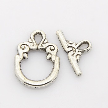 Tibetan Style Alloy Ring Toggle Clasps, Antique Silver, Ring: 20x15x2mm, Hole: 2x3mm, Bar: 17x9x2mm, Hole: 2x3mm
