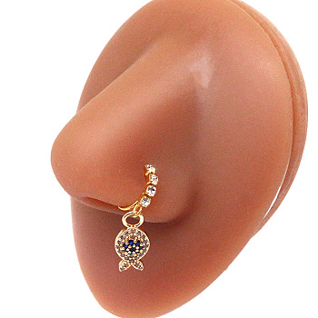 316L Surgical Stainless Steel Cubic Zirconia Dangle Hoop Nose Ring with Charms, Golden, Fish, 80mm