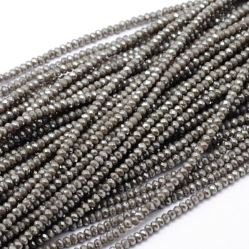 Faceted Rondelle Full Rainbow Plated Electroplate Glass Beads Strands, Dark Khaki, 2.8~3x2mm, Hole: 0.8mm, about 200pcs/strand, 15.1 inch