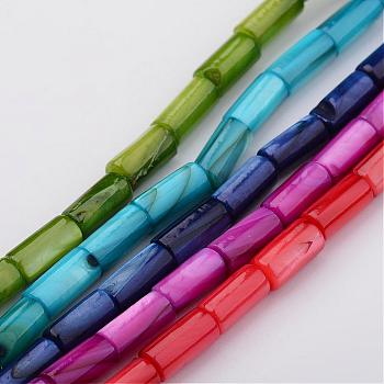Natural Shell Bead Strands, Dyed, Column, Mixed Color, 8x4mm, Hole: 0.5mm, about 50pcs/strand, 15.7 inch