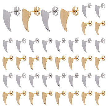 DICOSMETIC 40Pcs 2 Colors 304 Stainless Steel Trapezoid Stud Earring Findings, with Hole, Golden & Stainless Steel Color, 16x12mm, Hole: 1.4mm, Pin: 0.8mm, 20Pcs/color