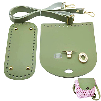 1 Set Handmade PU Leather Crochet Shoulder Bag Accessories Kits, Including 1Pc Half Round Sheet, 1Pc Oval Bag Bottom and 1Pc Bag Strap, Dark Sea Green, Oval: 180x80mm