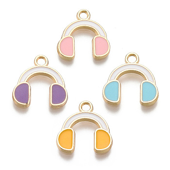 Eco-Friendly Zinc Alloy Pendants, with Enamel, Cadmium Free & Nickel Free & Lead Free, Headset, Light Gold, Mixed Color, 15x14x2mm, Hole: 2mm