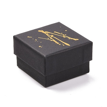 Square Hot Stamping Cardboard Jewelry Packaging Boxes, with Sponge Inside, for Rings, Small Watches, Necklaces, Earrings, Bracelet, Black, 5.1x5.1x3.3cm