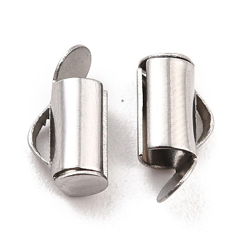 304 Stainless Steel Slide On End Clasp Tubes, Slider End Caps, Stainless Steel Color, 10x5.5x4mm, Hole: 3.5x1.5mm, Inner Diameter: 3mm