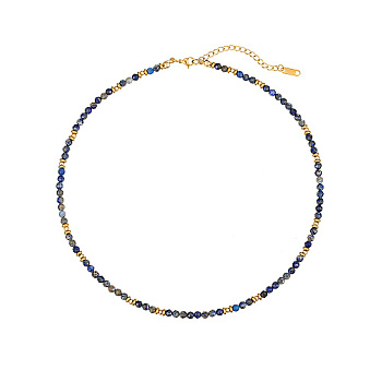 Natural Lapis Lazuli Beaded Necklaces for Women, with Stainless Steel Findings, 15.75 inch(40cm)