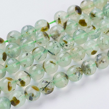 Natural Prehnite Beads Strands, Round, Pale Green, 8mm, Hole: 1mm