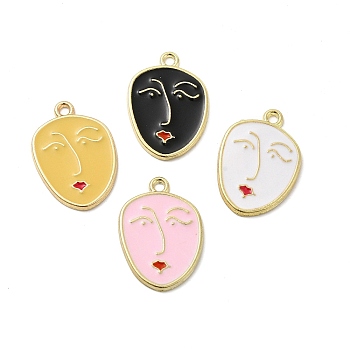 Alloy Enamel Pendants, Women's Face Charm, Golden, Mixed Color, 23x16x1.5mm, Hole: 1.6mm