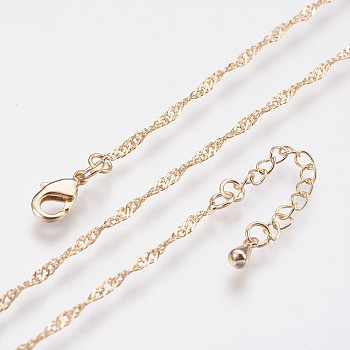 Long-Lasting Plated Brass Chain Necklaces, with Lobster Claw Clasp, Nickel Free, Real 18K Gold Plated, 18.1 inch (46cm), 1.5mm