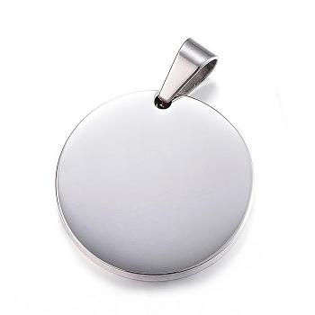 304 Stainless Steel Pendants, Flat Round, Stamping Blank Tag, Stainless Steel Color, 27x2.8mm, Hole: 5x8mm