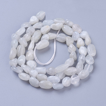 Natural White Moonstone Beads Strands, Tumbled Stone, Nuggets, 5~11x4~6mm, Hole: 1mm, about 56~58pcs/strand, 15.4 inch(39cm)