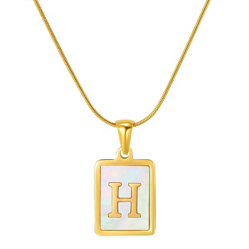 Stainless Steel Snake Bone Chain Alphabet Necklace with Shell Pendant, Letter H, Golden