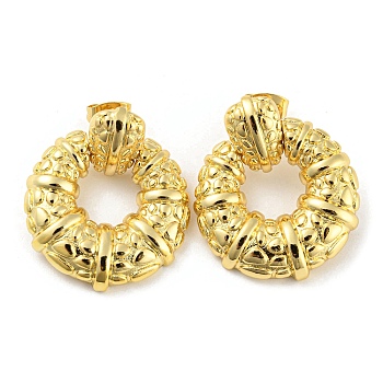 Brass Dangle Stud Earrings, Donut, Real 16K Gold Plated, 32x24.5mm