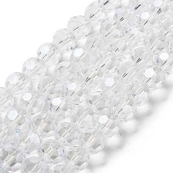 Electroplate Transparent Glass Beads Strands, Faceted, Round, Pearl Luster Plated, Clear, 10mm, Hole: 1.2mm, about 65~69pcs/strand, 23.03~24.49 inch(58.5~62.2cm)