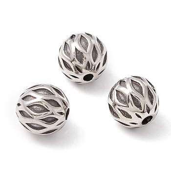 316 Surgical Stainless Steel Beads, Manual Polishing, Round, Antique Silver, 9.5mm, Hole: 2.2mm
