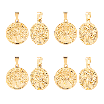 Unicraftale 10Pcs 304 Stainless Steel Pendants, Flat Round with Tree, Golden, 38mm, Hole: 8x4.5mm