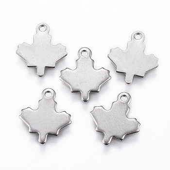 Autumn Theme 304 Stainless Steel Charms, Maple Leaf, Stainless Steel Color, 13x11.5x0.8mm, Hole: 1mm
