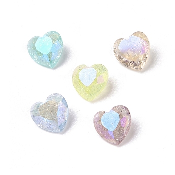 Crackle Moonlight Style Glass Rhinestone Cabochons, Pointed Back & Back Plated, Heart, Mixed Color, 8x8x4mm