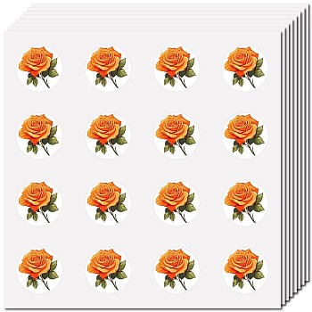8 Sheets Plastic Waterproof Self-Adhesive Picture Stickers, Round Dot Cartoon Decals for Kid's Art Craft, June Rose, 150x150mm, Sticker: 25mm