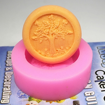 DIY Silicone Tree of Life Pattern Round Soap Molds, for Handmade Soap Making, Hot Pink, 90x30mm