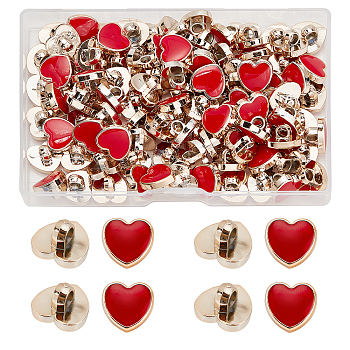 100Pcs CCB Plastic Shank Buttons, with Enamel, Heart, Red, 12x12.5x8mm, Hole: 2.6mm