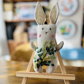 DIY Rabbit with Flower Doll Embroidery Kits, Including Printed Cotton Fabric, Embroidery Thread & Needles, Sea Green, 220x120mm