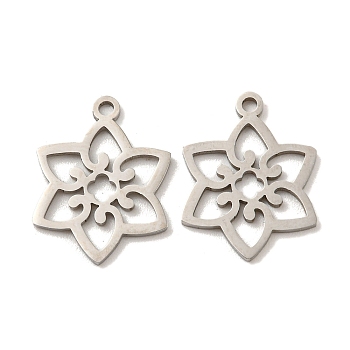 316 Surgical Stainless Steel Pendants, Laser Cut, Flower Charm, Stainless Steel Color, 17x13x1mm, Hole: 1.4mm