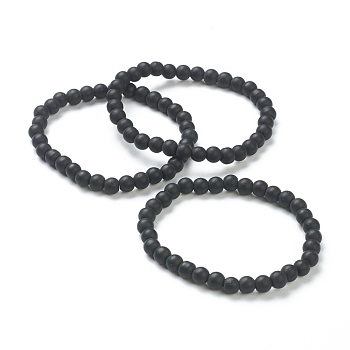 Glass Beaded Stretch Bracelets, Round, Black, Beads: 6~6.5mm, Inner Diameter: 2-1/4 inch(5.55cm)