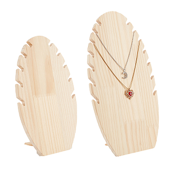 2 Sizes Wooden Oval Leaf Detachable Bracelet Display Stands, Slant Back Bracelet Organizer Holder, Wheat, 9~9.5x16~17.5x25~31cm