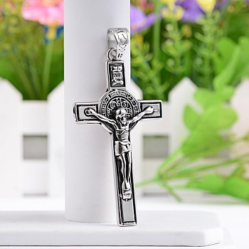 Crucifix Cross 304 Stainless Steel Big Pendants, For Easter, Antique Silver, 70x38.5x4mm, Hole: 11x8mm
