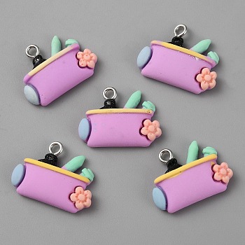 Study Theme Opaque Resin Pendants, Study Supplies Charms with Stainless Steel Color Plated 304 Stainless Steel Loops, Box, 16~16.5x21.5~22x5~5.5mm, Hole: 2mm