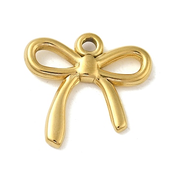 Ion Plating(IP) 304 Stainless Steel Pendants, Bowknot Charm, Real 18K Gold Plated, 20x20.5x3mm, Hole: 2.3mm