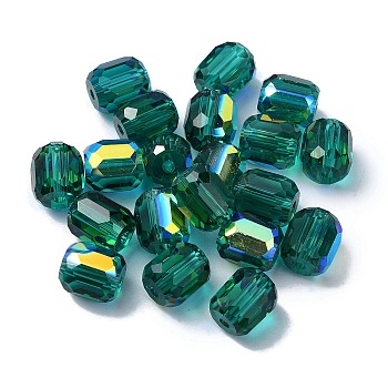 AB Color Plated Glass Beads, Faceted Barrel, Dark Cyan, 8.5x7.5mm, Hole: 1.4mm